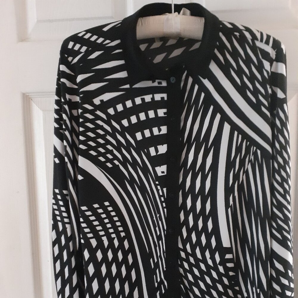 TanJay (Nygard) Arty Geometric Stylish Blouse size 8 petite